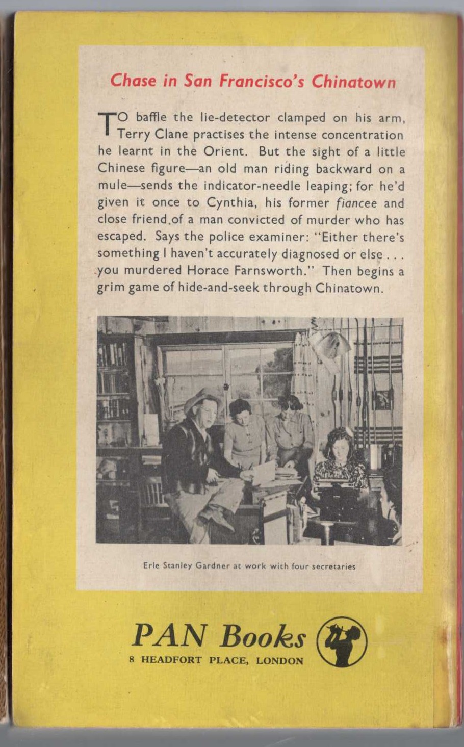 Erle Stanley Gardner  THE CASE OF THE BACKWARD MULE magnified rear book cover image