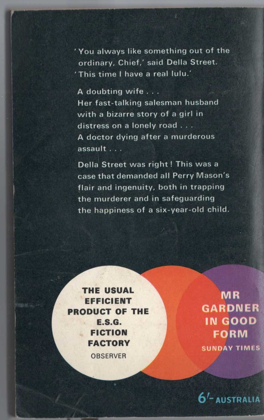 Erle Stanley Gardner  THE CASE OF THE SCREAMING WOMAN magnified rear book cover image