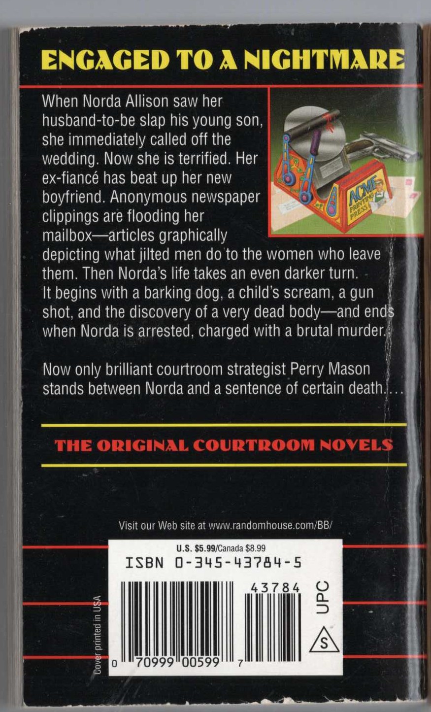 Erle Stanley Gardner  THE CASE OF THE DEADLY TOY magnified rear book cover image