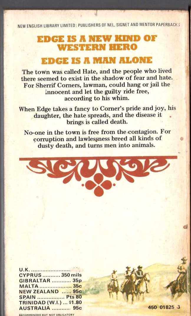 George G. Gilman  EDGE 13: A TOWN CALLED HATE magnified rear book cover image