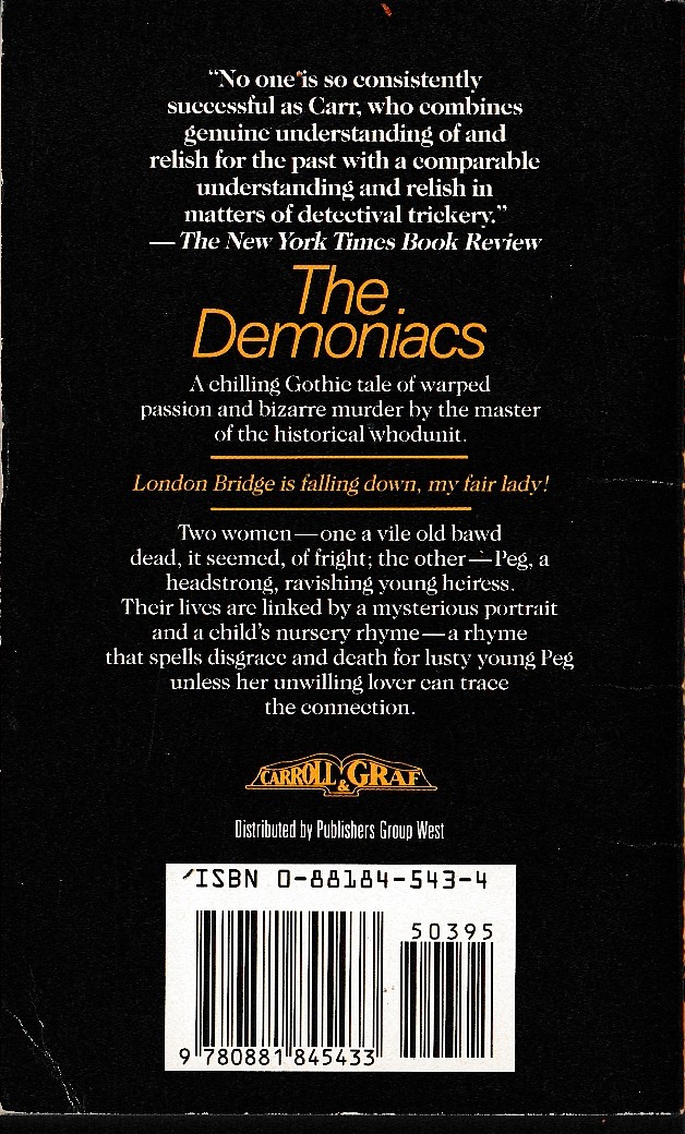 John Dickson Carr  THE DEMONIACS magnified rear book cover image