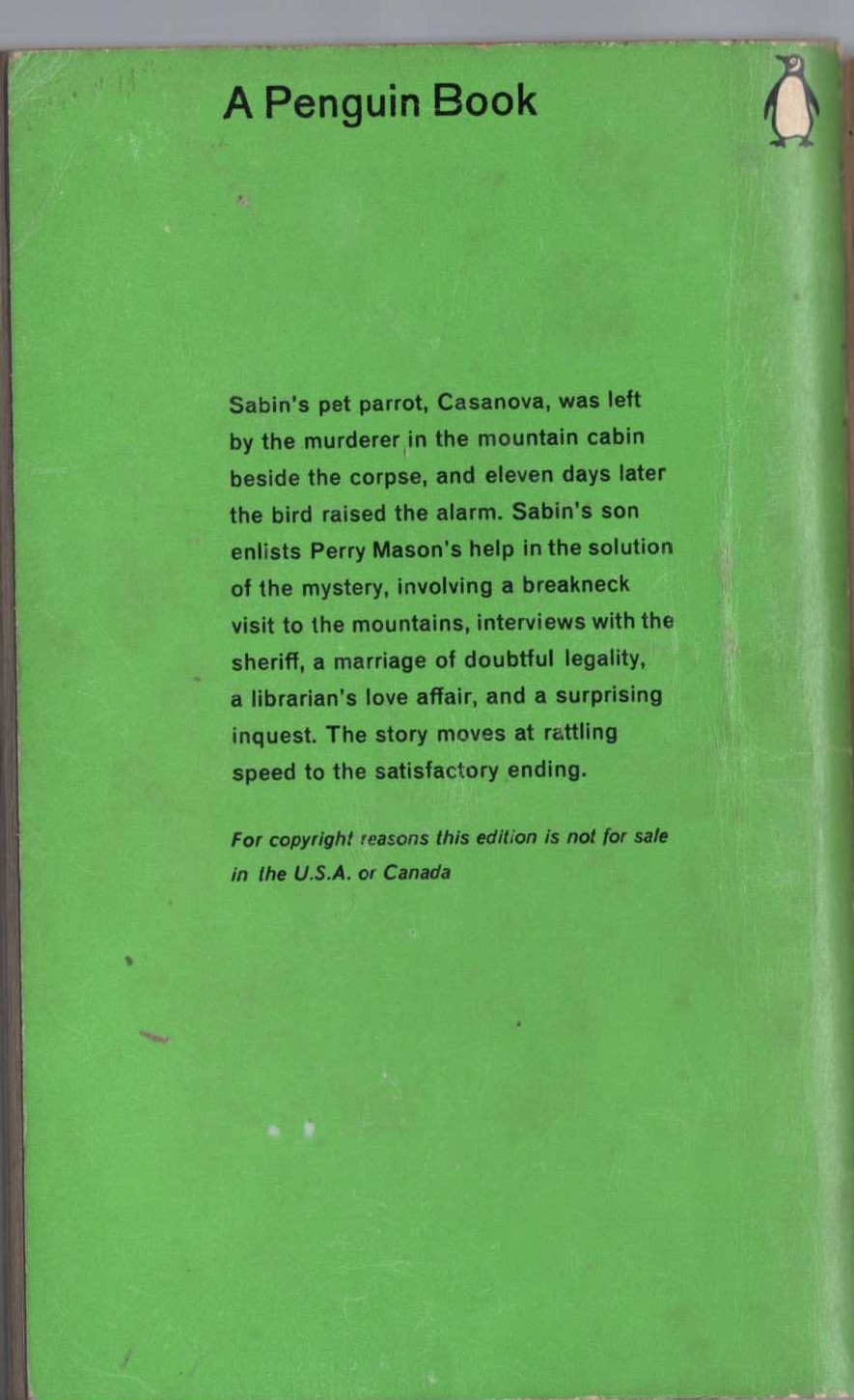 Erle Stanley Gardner  THE CASE OF THE PERJURED PARROT magnified rear book cover image