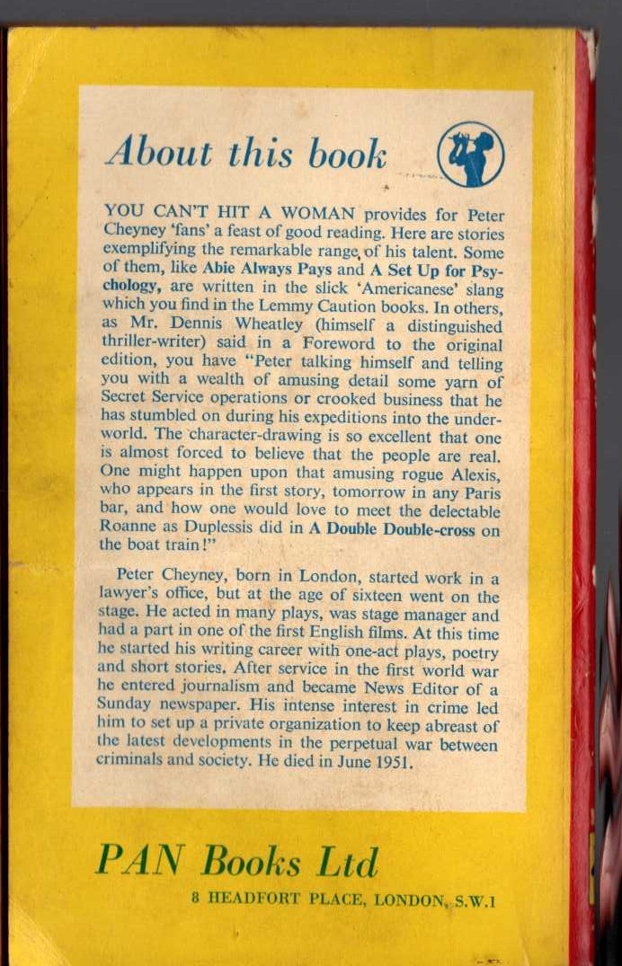 Peter Cheyney  YOU CAN'T HIT A WOMAN magnified rear book cover image