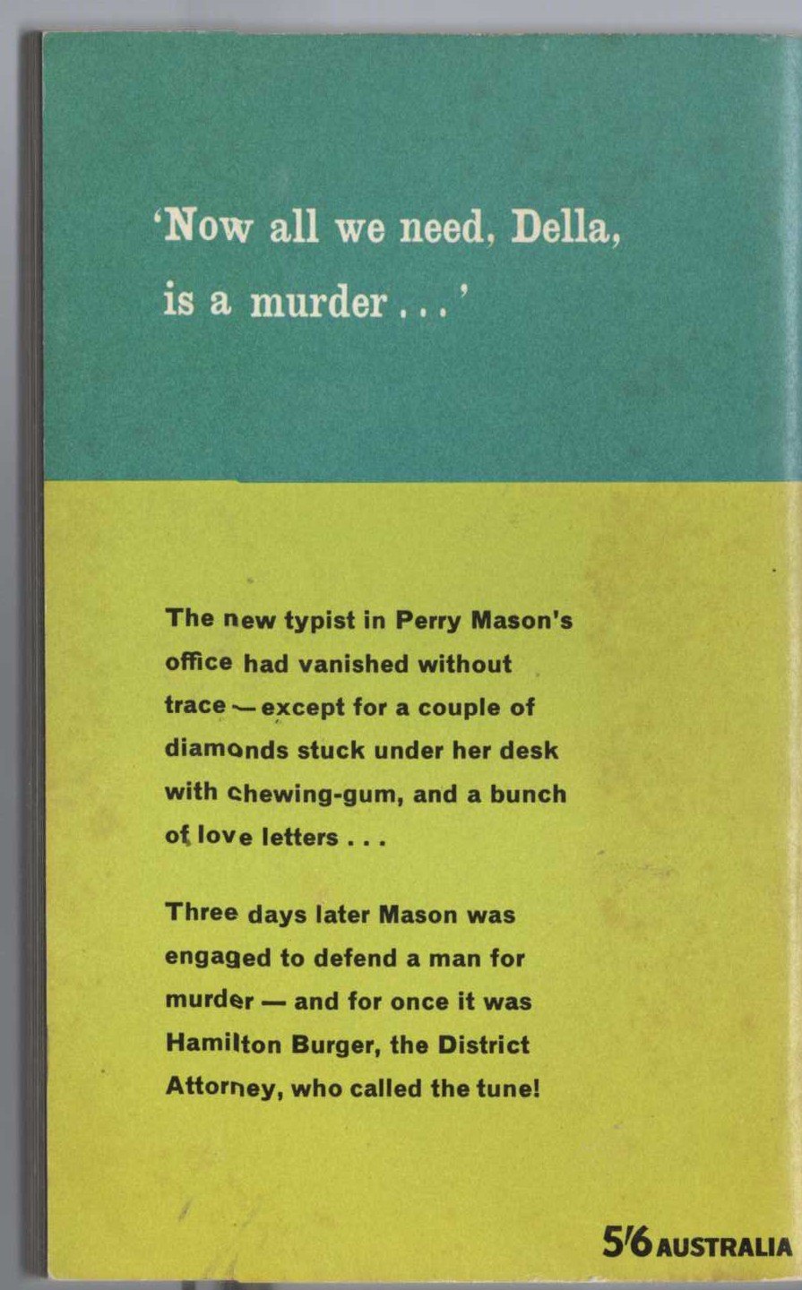 Erle Stanley Gardner  THE CASE OF THE TERRIFIED TYPIST magnified rear book cover image