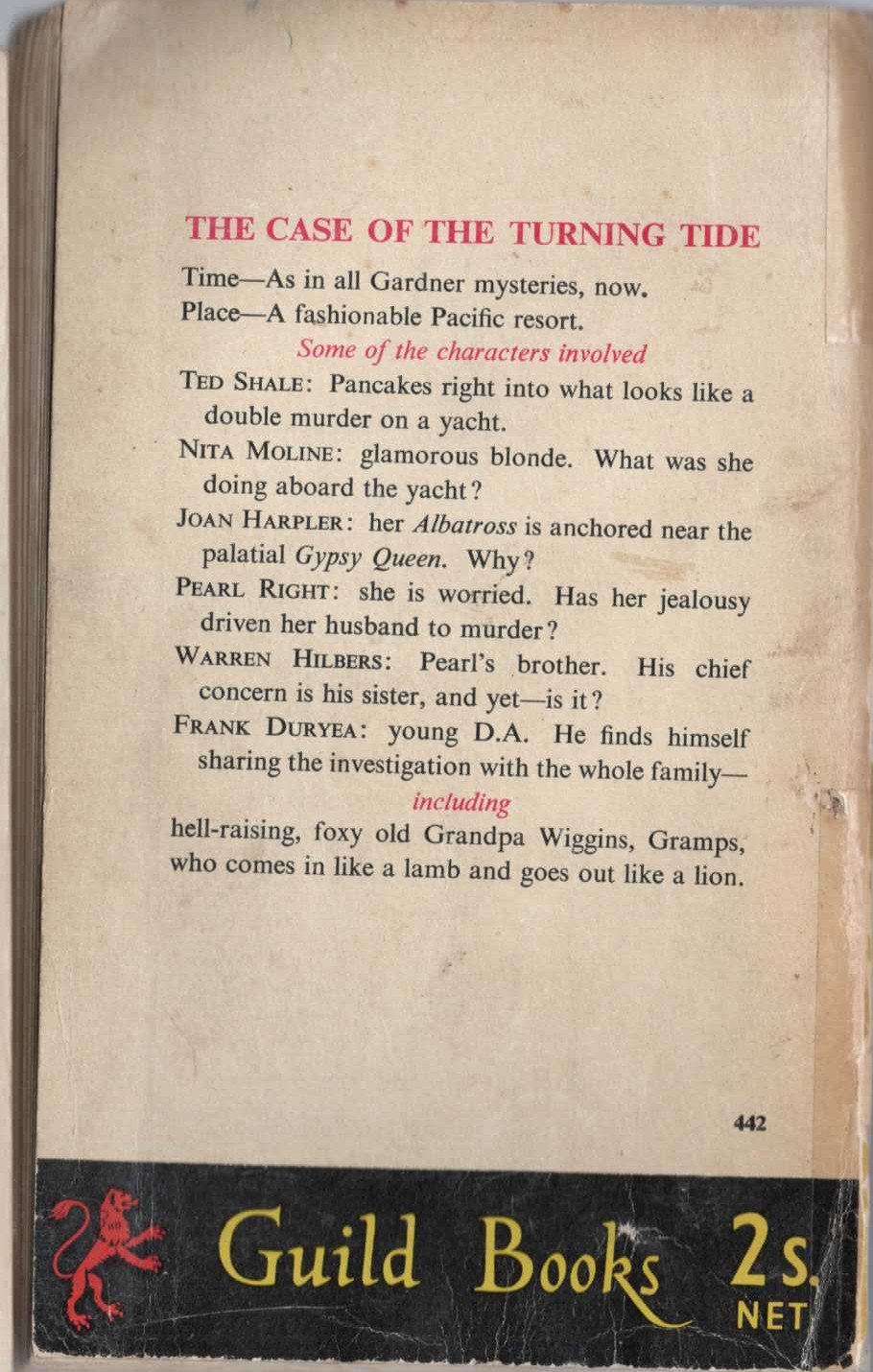Erle Stanley Gardner  THE CASE OF THE TURNING TIDE magnified rear book cover image