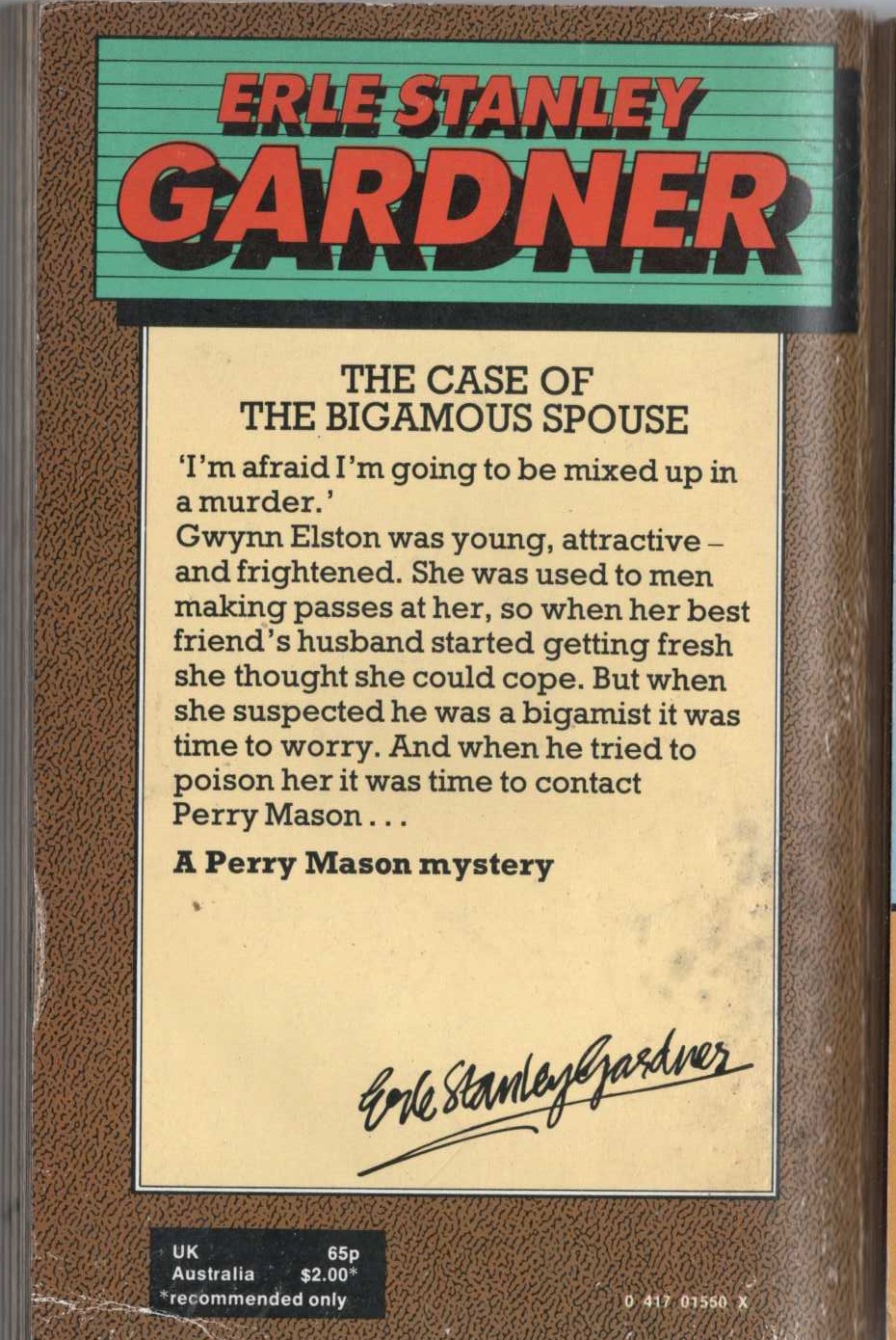 Erle Stanley Gardner  THE CASE OF THE BIGAMOUS SPOUSE magnified rear book cover image
