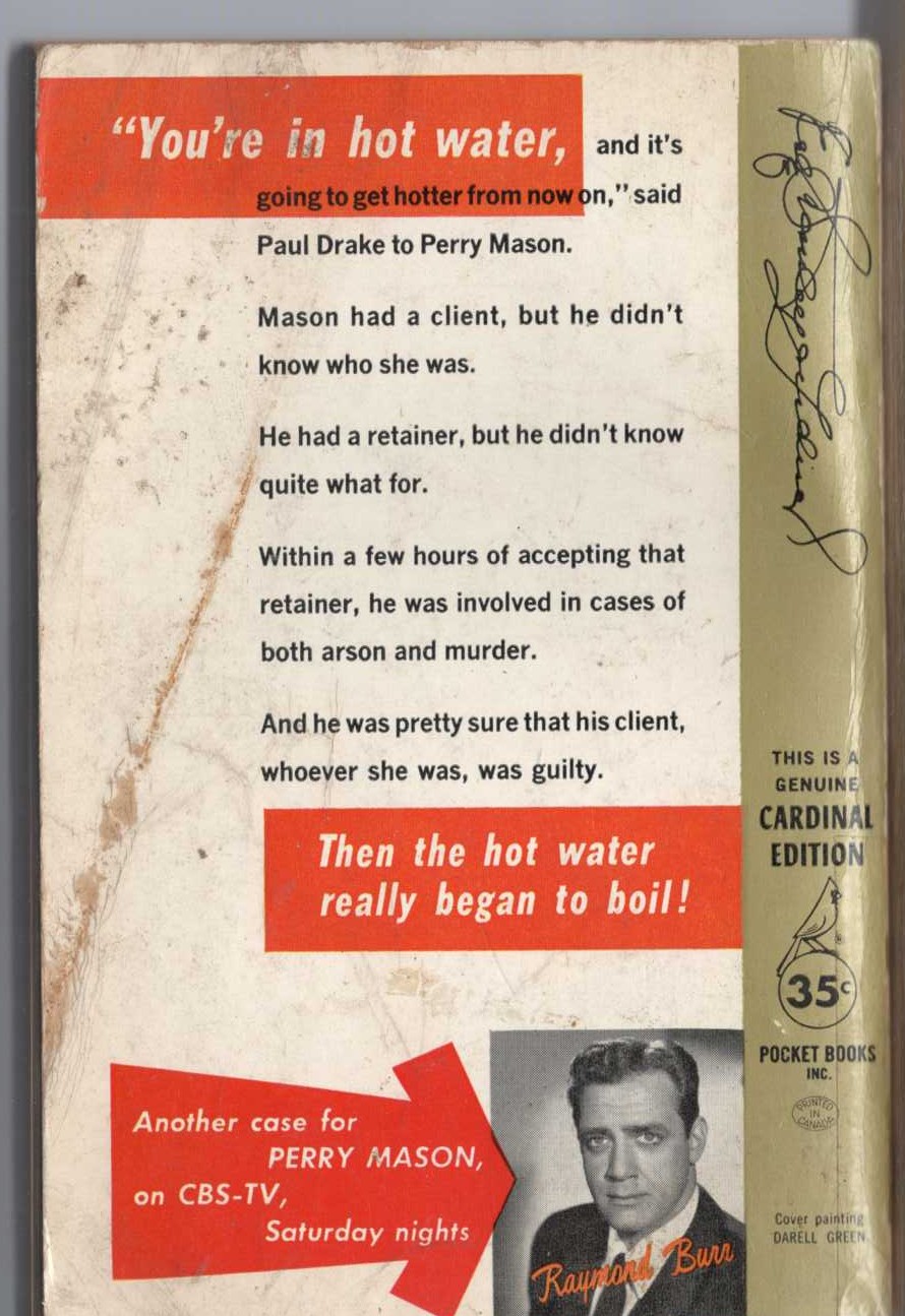 Erle Stanley Gardner  THE CASE OF THE ONE-EYED WITNESS magnified rear book cover image