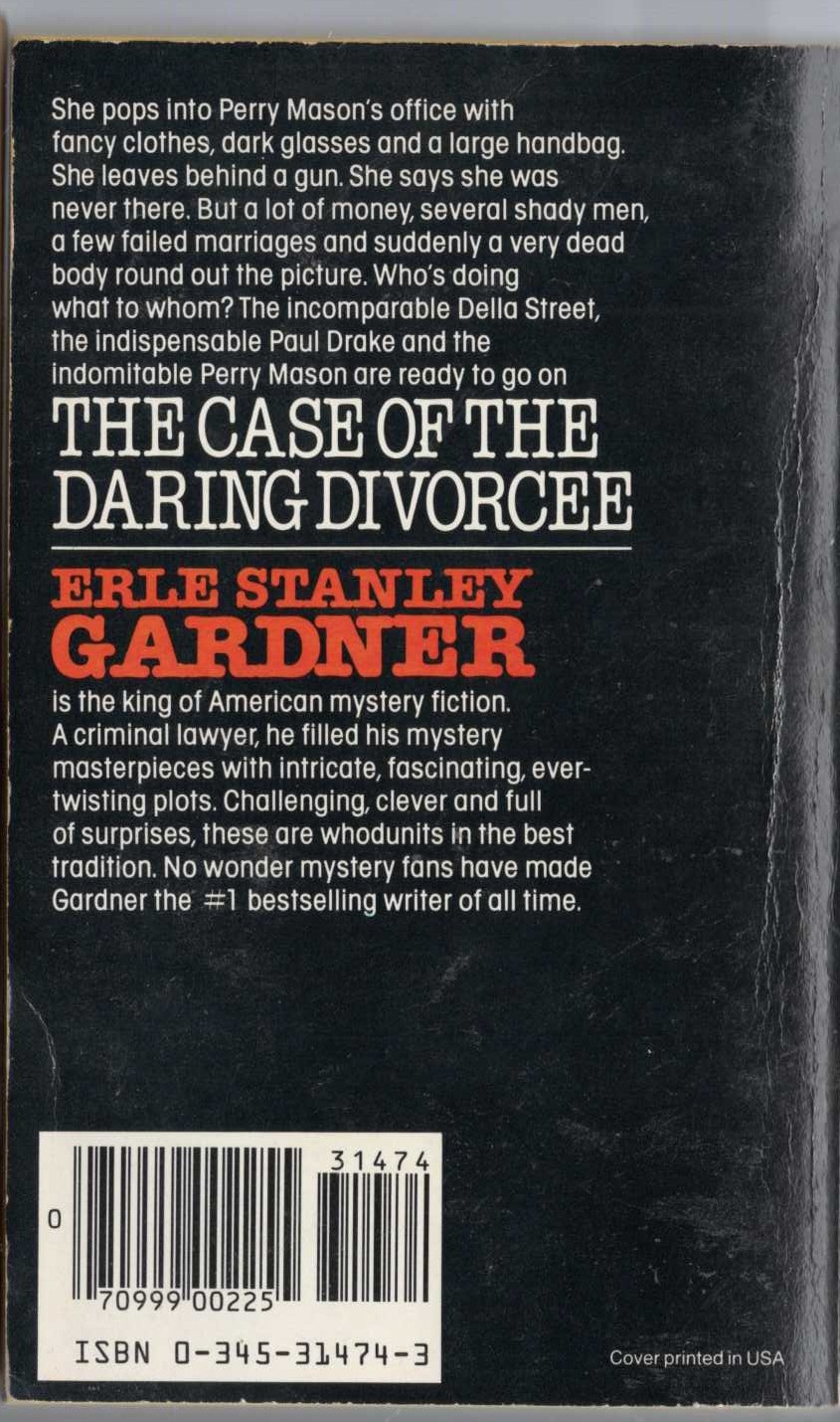 Erle Stanley Gardner  THE CASE OF THE DARING DIVORCEE magnified rear book cover image