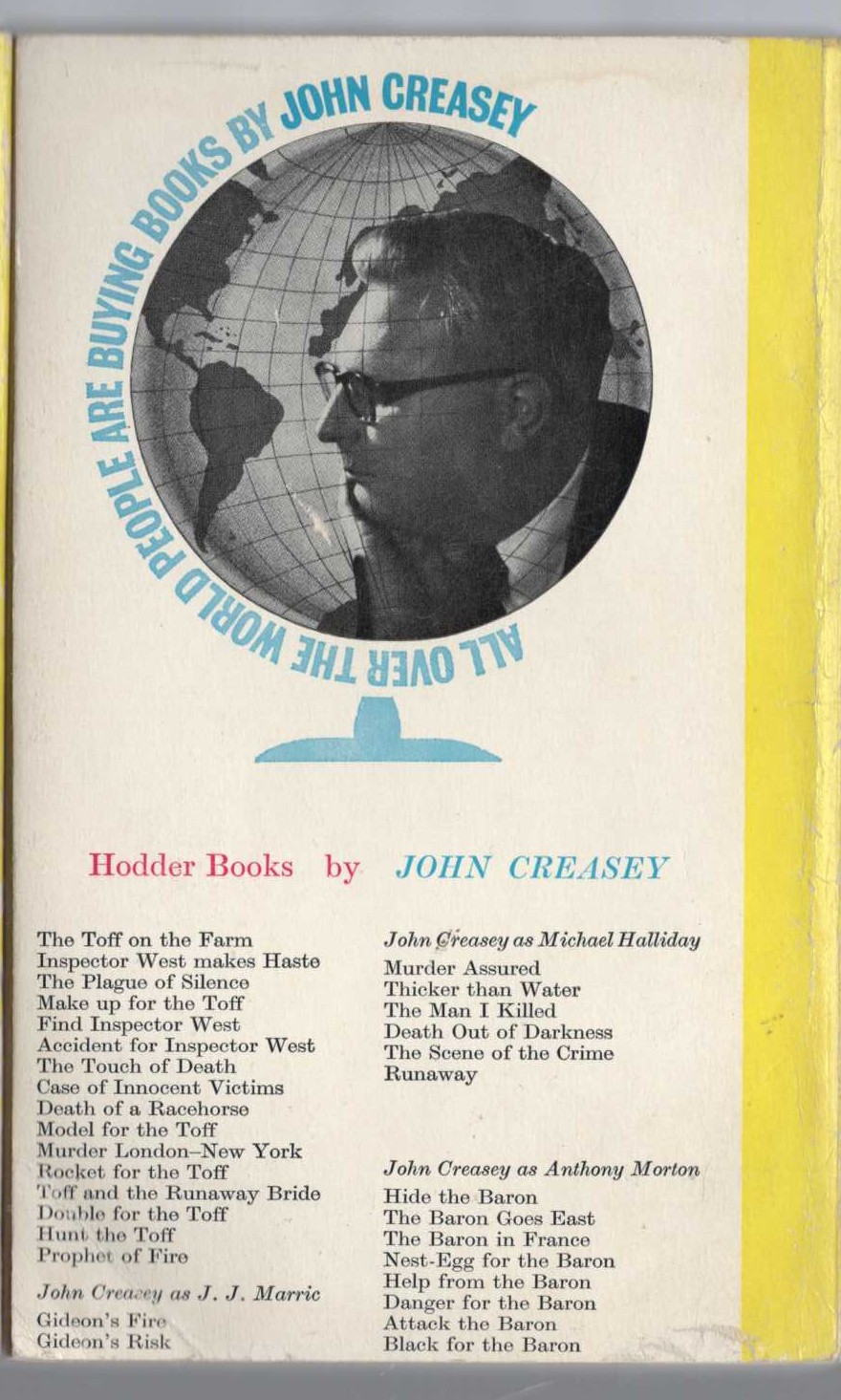 John Creasey  PROPHET OF FIRE magnified rear book cover image