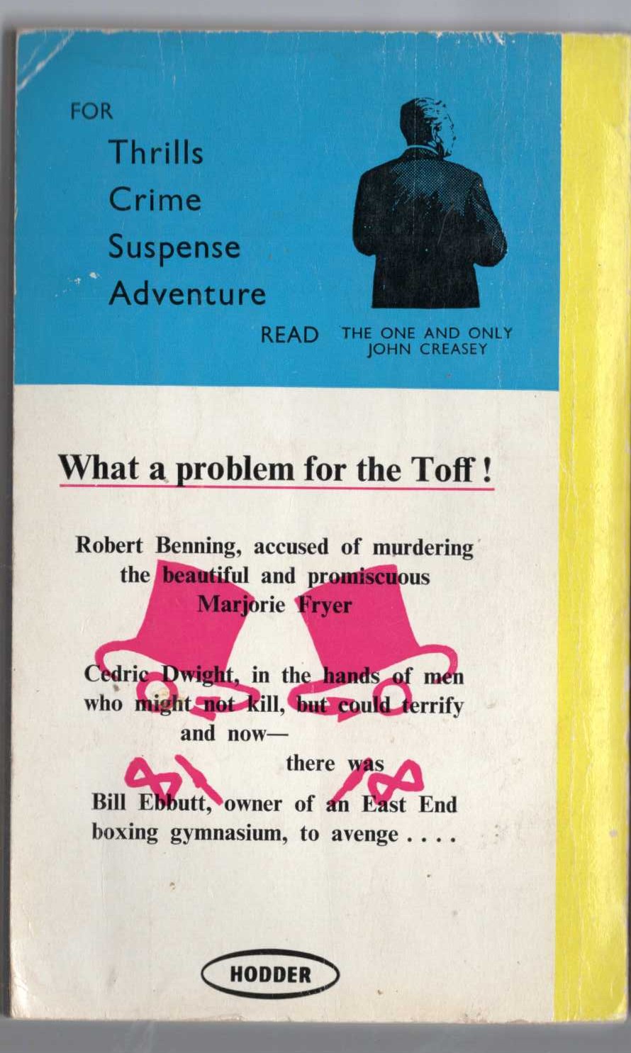 John Creasey  DOUBLE FOR THE TOFF magnified rear book cover image