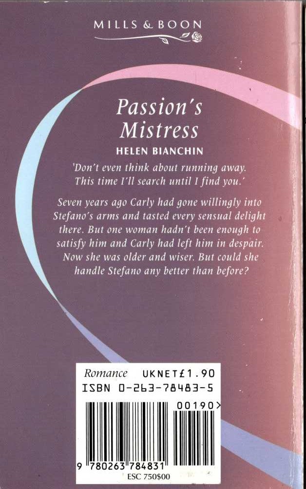 Helen Bianchin  PASSION'S MISTRESS magnified rear book cover image