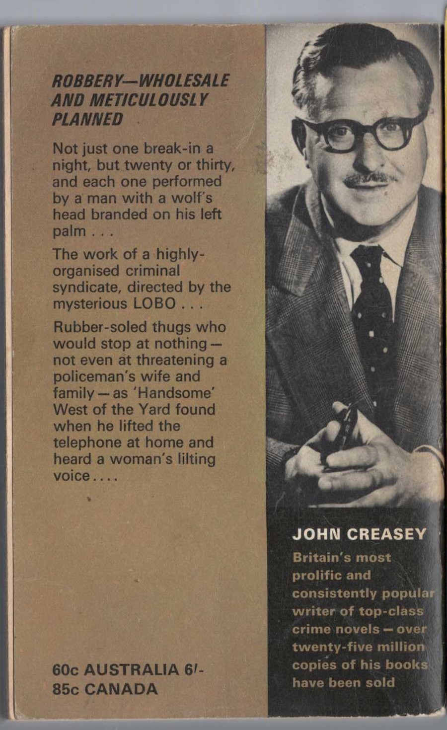 John Creasey  INSPECTOR WEST CRIES WOLF magnified rear book cover image