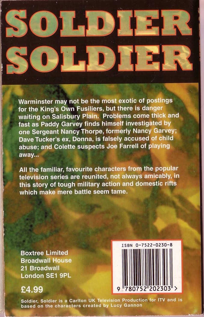 Kit Daniel  SOLDIER SOLDIER: STARTING OVER (Robson & Jerome) magnified rear book cover image