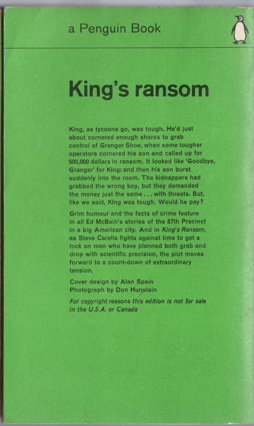Ed McBain  KING'S RANSOM magnified rear book cover image