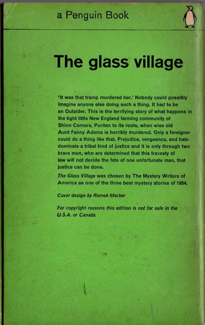 Ellery Queen  THE GLASS VILLAGE magnified rear book cover image