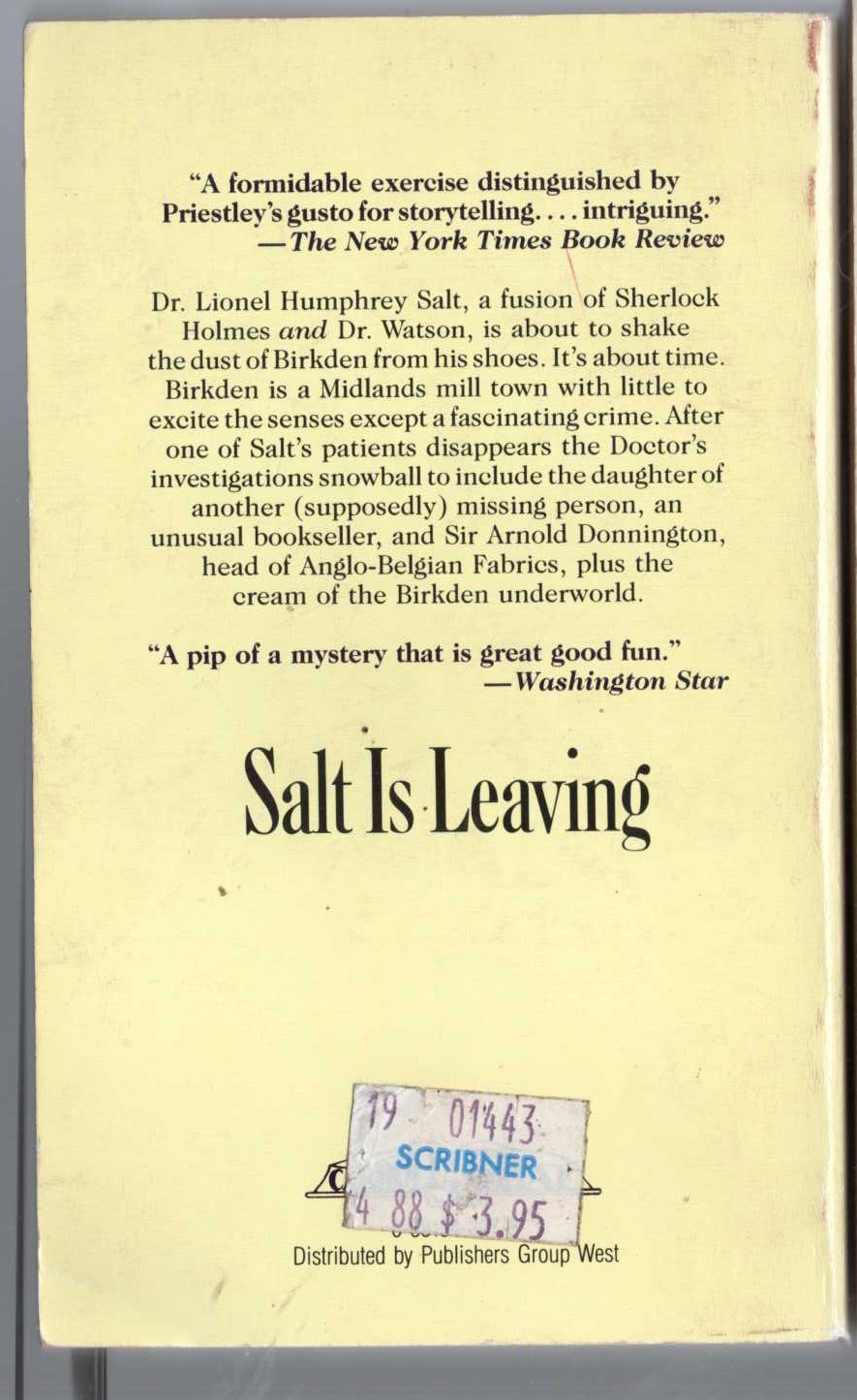 J.B. Priestley  SALT IS LEAVING magnified rear book cover image