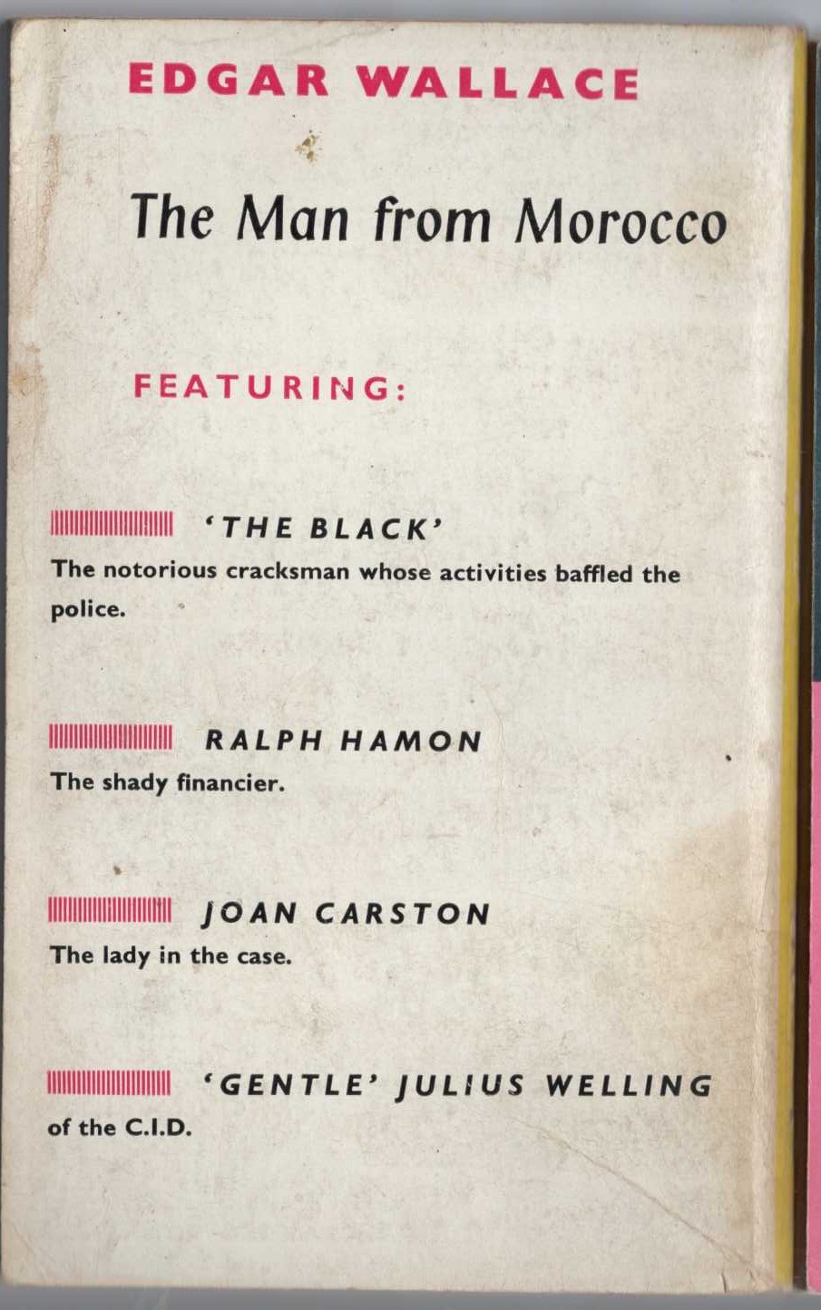 Edgar Wallace  THE MAN FROM MOROCCO magnified rear book cover image
