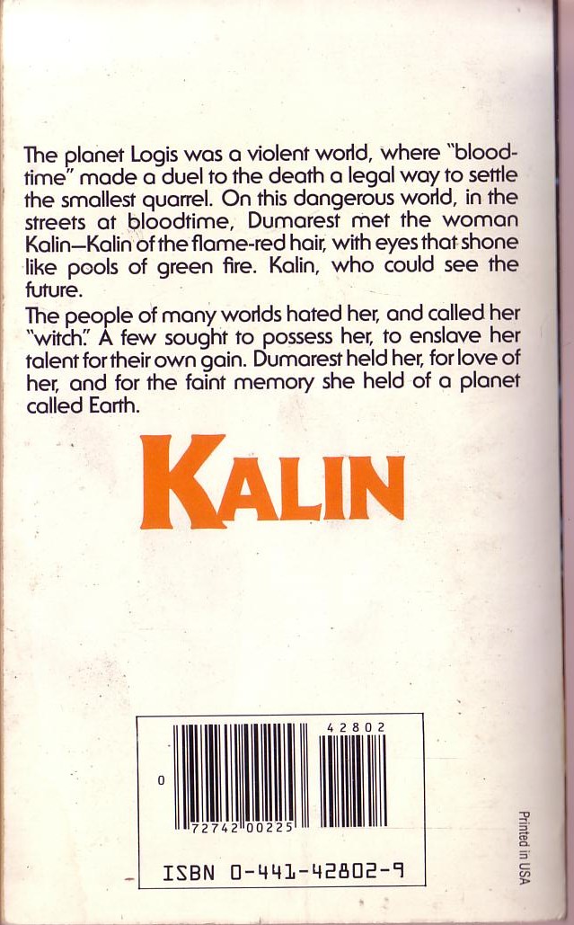 E.C. Tubb  KALIN magnified rear book cover image