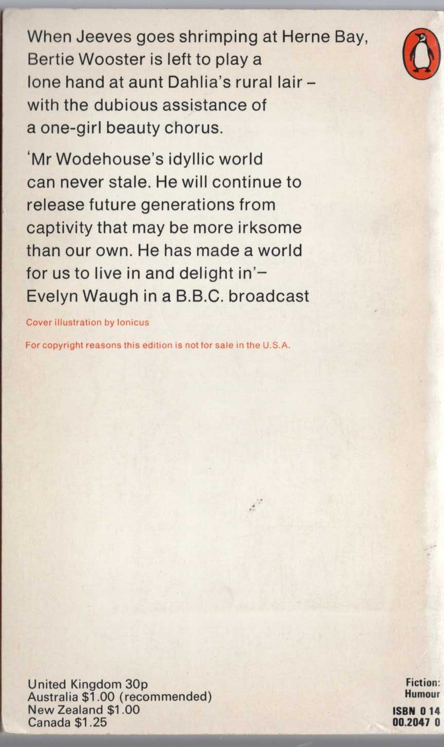 P.G. Wodehouse  JEEVES IN THE OFFING magnified rear book cover image