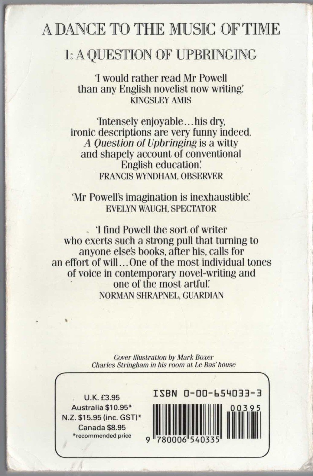 Anthony Powell  A QUESTION OF UPBRINGING magnified rear book cover image
