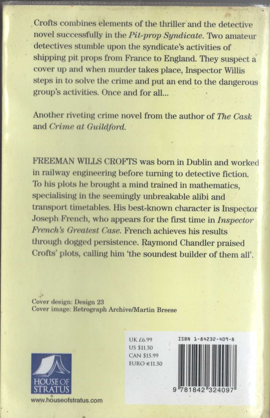 Freeman Wills Crofts  THE PIT-PROP SYNDICATE magnified rear book cover image