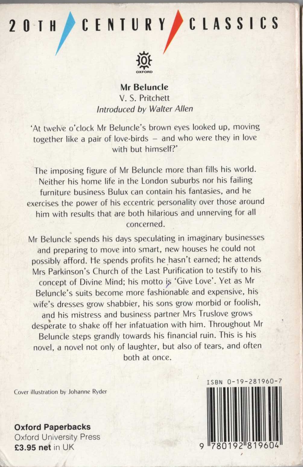 V.S. Pritchett  MR BELUNCLE magnified rear book cover image