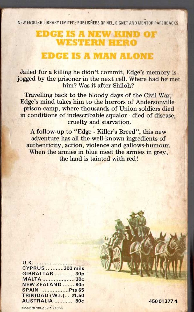 George G. Gilman  EDGE 6: THE BLUE, THE GREY AND THE RED magnified rear book cover image