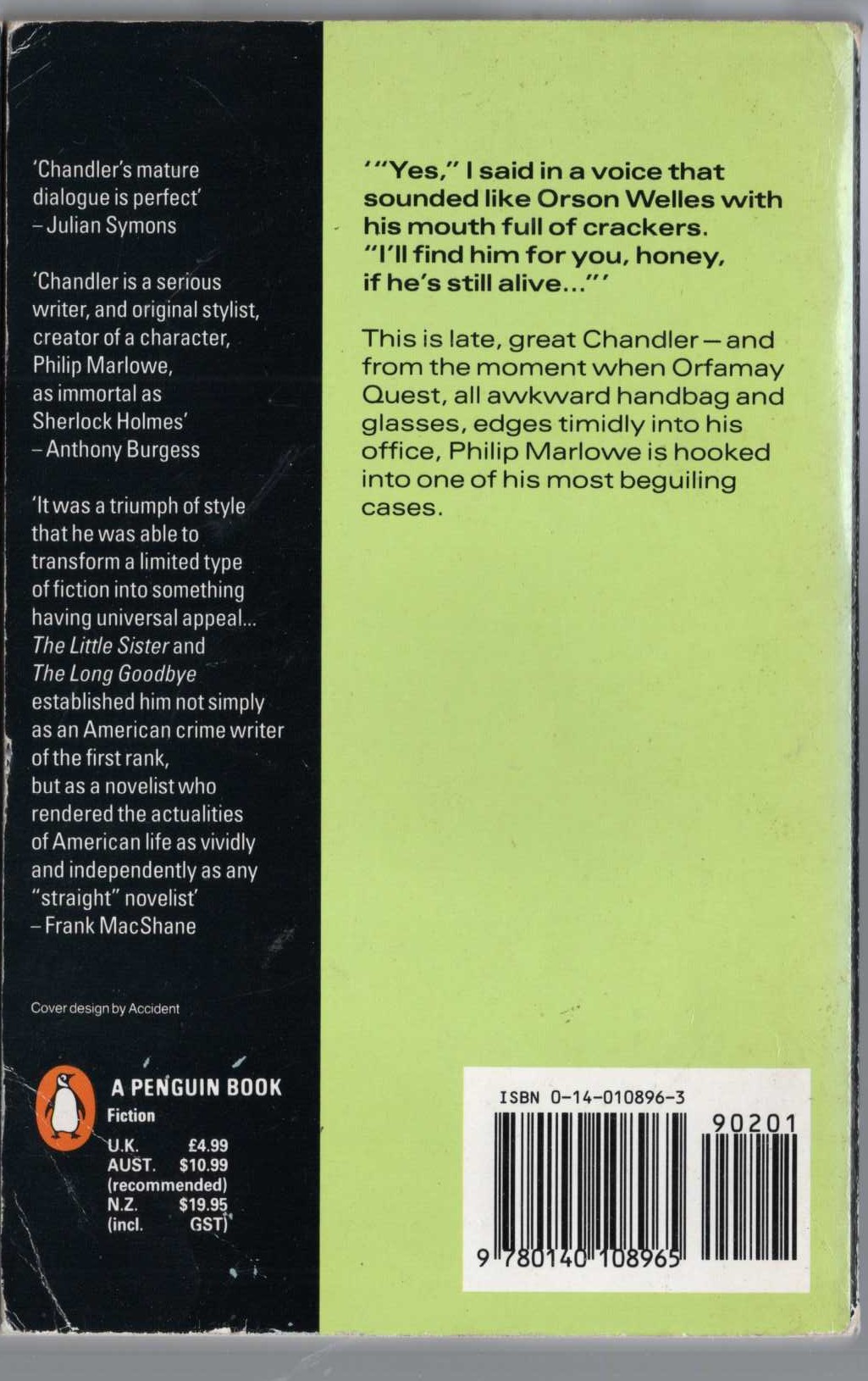 Raymond Chandler  THE LITTLE SISTER magnified rear book cover image