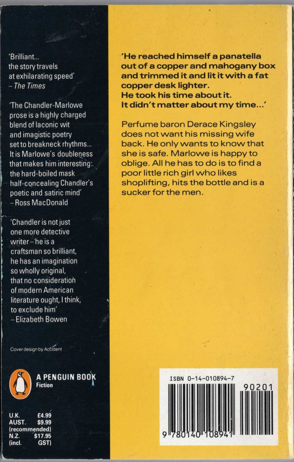 Raymond Chandler  THE LADY IN THE LAKE magnified rear book cover image