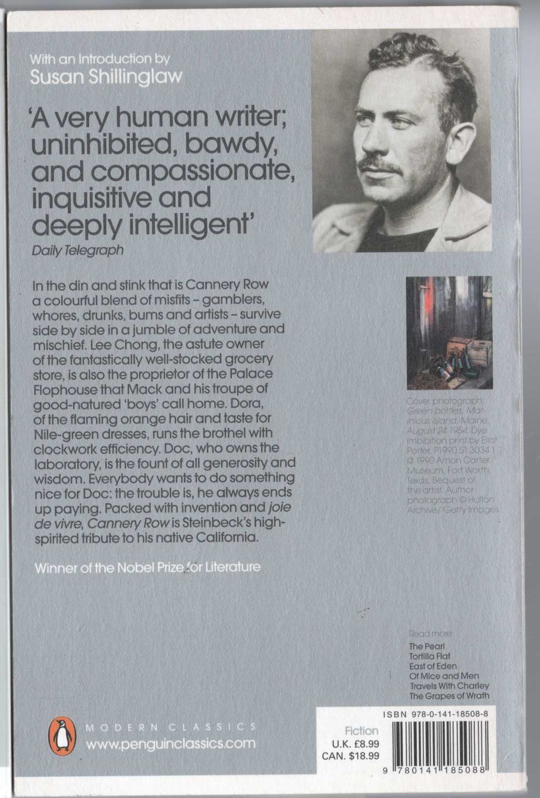 John Steinbeck  CANNERY ROW magnified rear book cover image