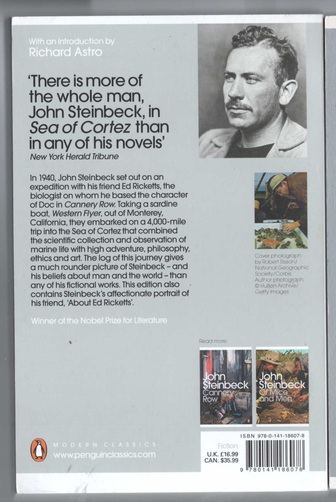 John Steinbeck  THE LOG FROM THE SEA OF CORTEZ magnified rear book cover image
