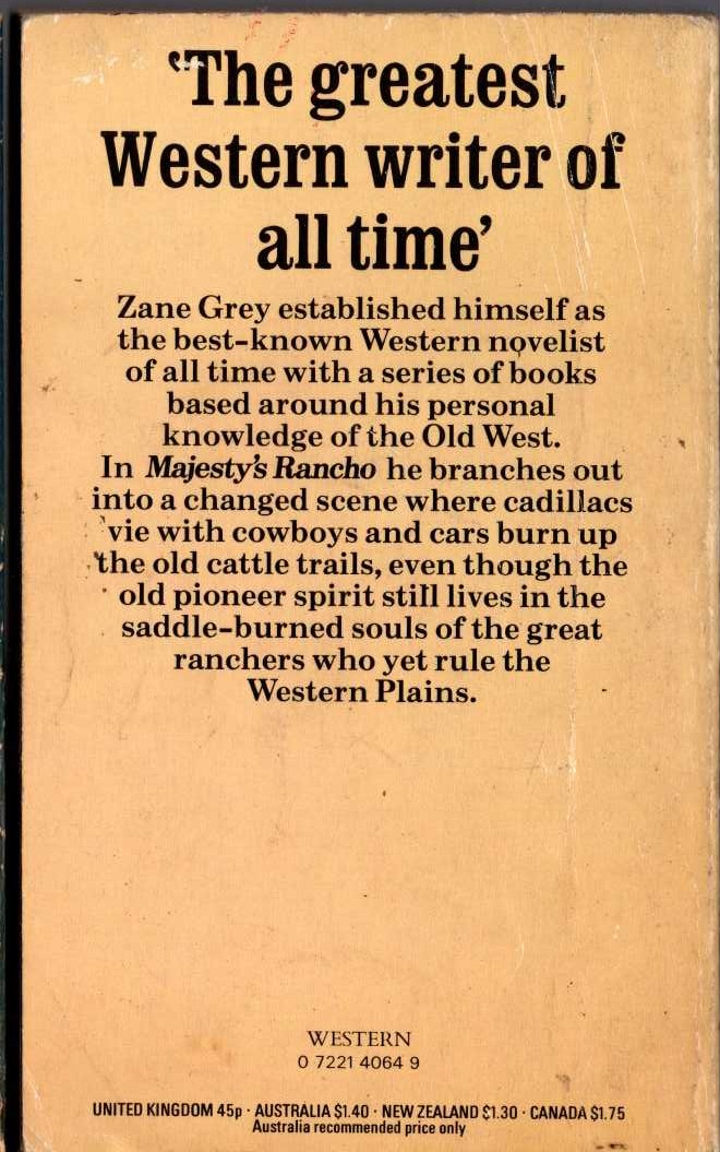 Zane Grey  MAJESTY'S RANCHO magnified rear book cover image