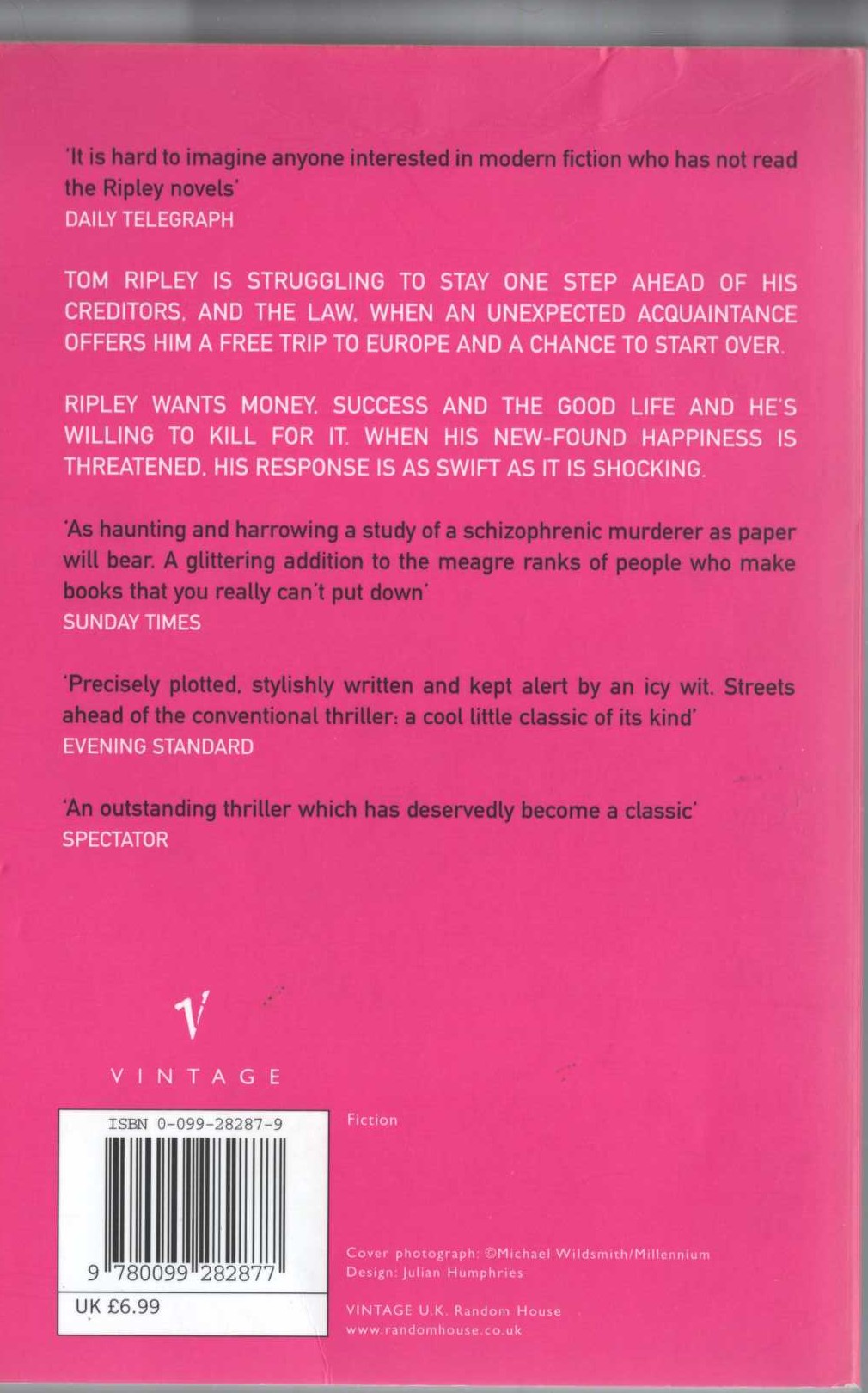 Patricia Highsmith  THE TALENTED MR RIPLEY magnified rear book cover image