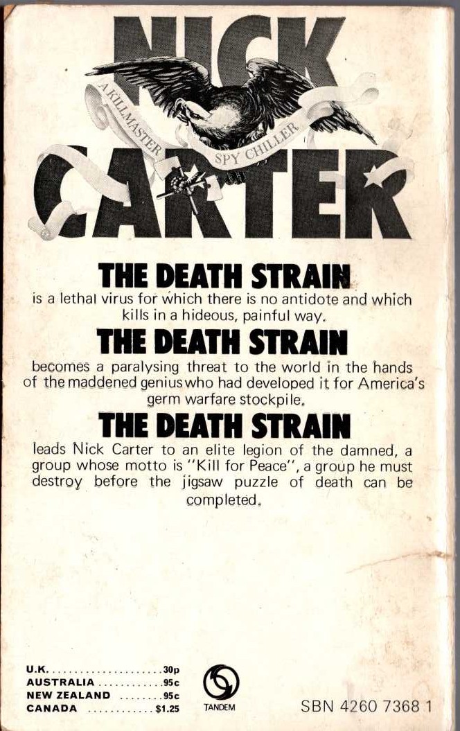 Nick Carter  THE DEATH STRAIN magnified rear book cover image