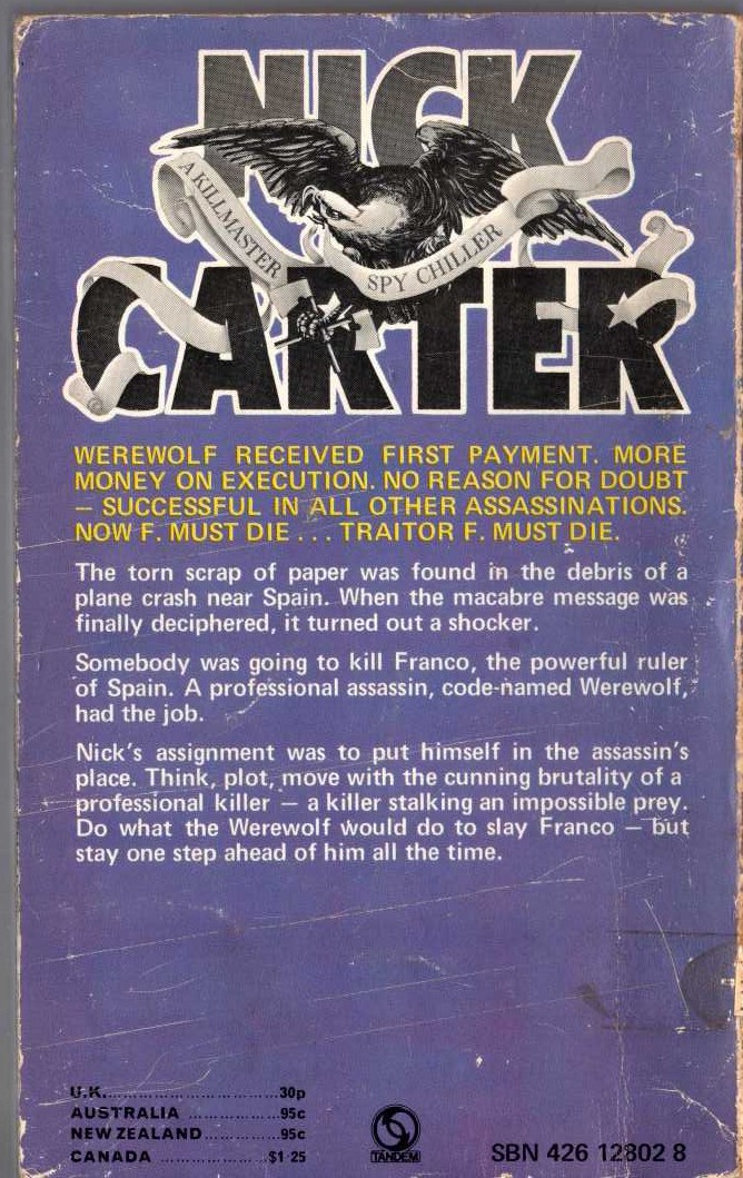 Nick Carter  CODE NAME: WEREWOLF magnified rear book cover image