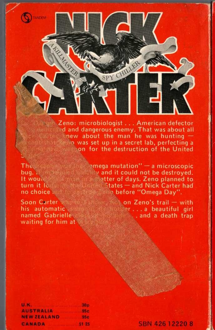 Nick Carter  THE OMEGA TERROR magnified rear book cover image