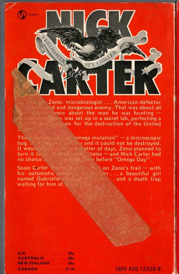 Nick Carter  THE OMEGA TERROR magnified rear book cover image