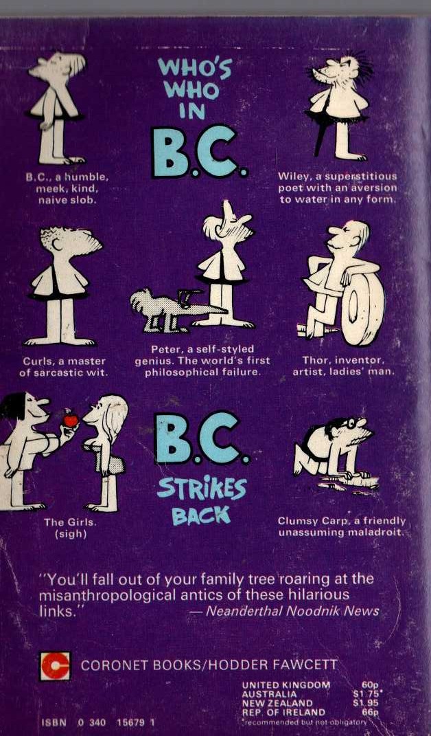 Johnny Hart  B.C. STRIKES BACK magnified rear book cover image