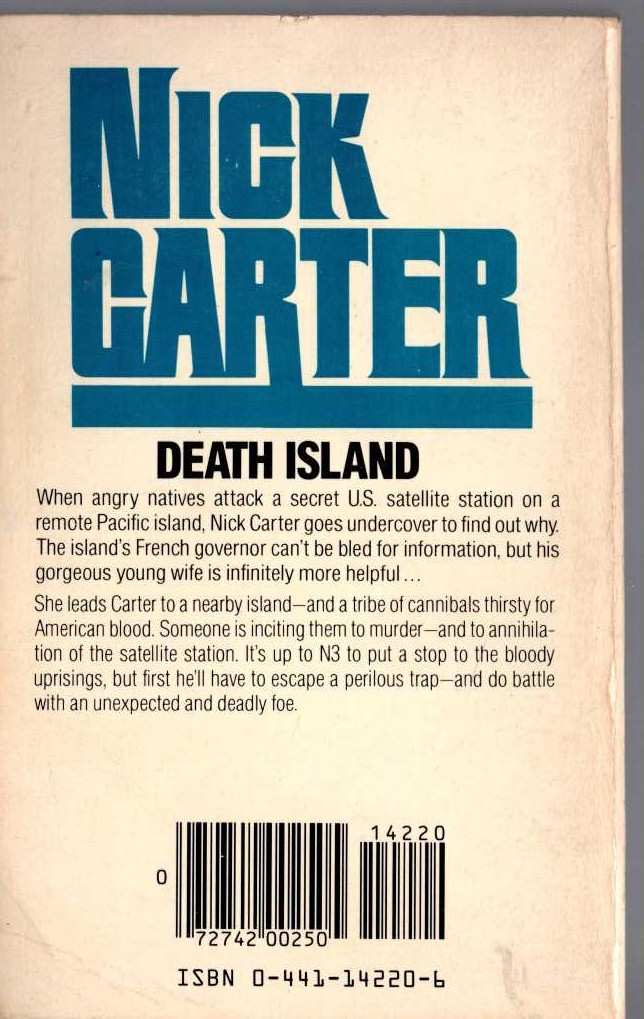 Nick Carter  DEATH ISLAND magnified rear book cover image