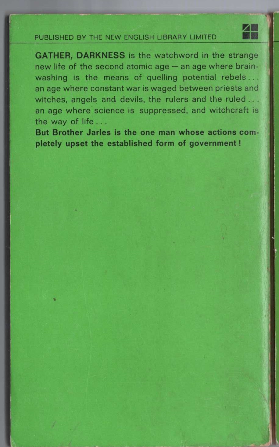 Fritz Leiber  GATHER, DARKNESS! magnified rear book cover image
