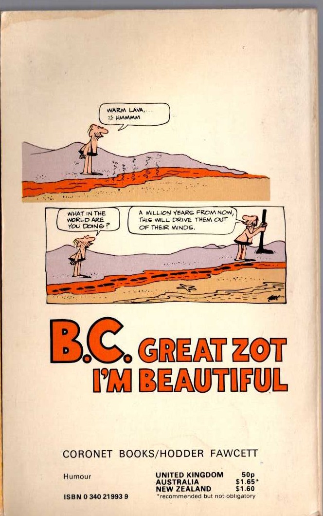 Johnny Hart  B.C. GREAT ZOT I'M BEAUTIFUL magnified rear book cover image