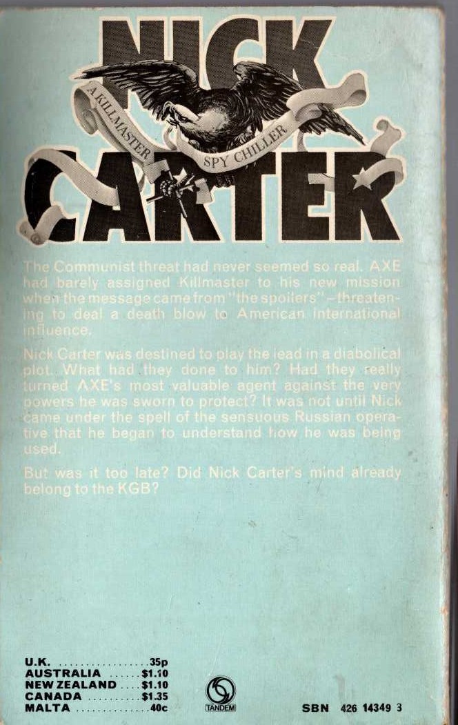 Nick Carter  AGENT COUNTER-AGENT magnified rear book cover image