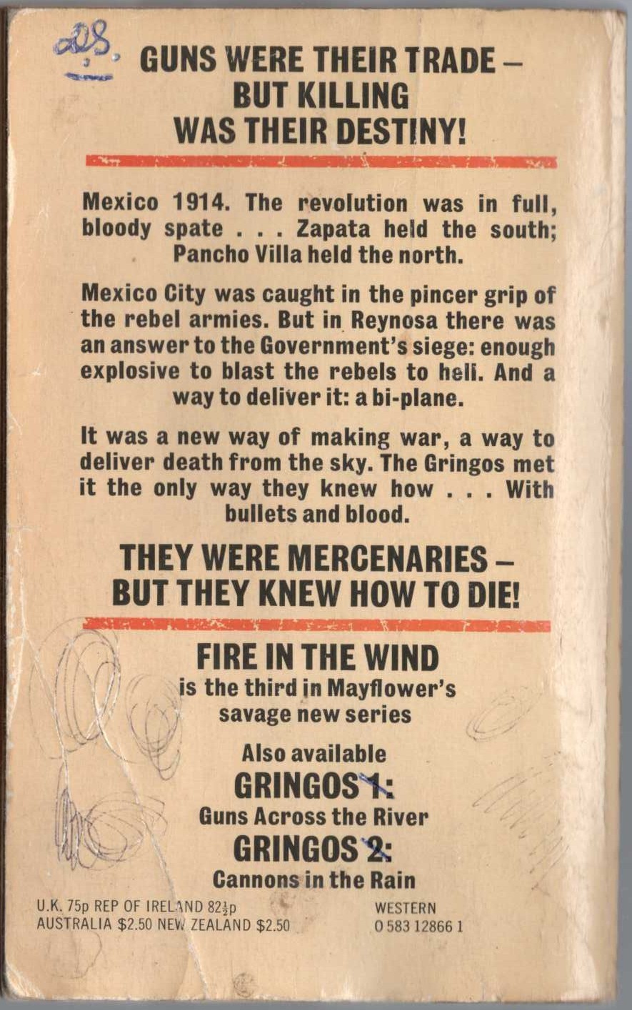 J.D. Sandon  GRINGOS 3: FIRE IN THE WIND magnified rear book cover image