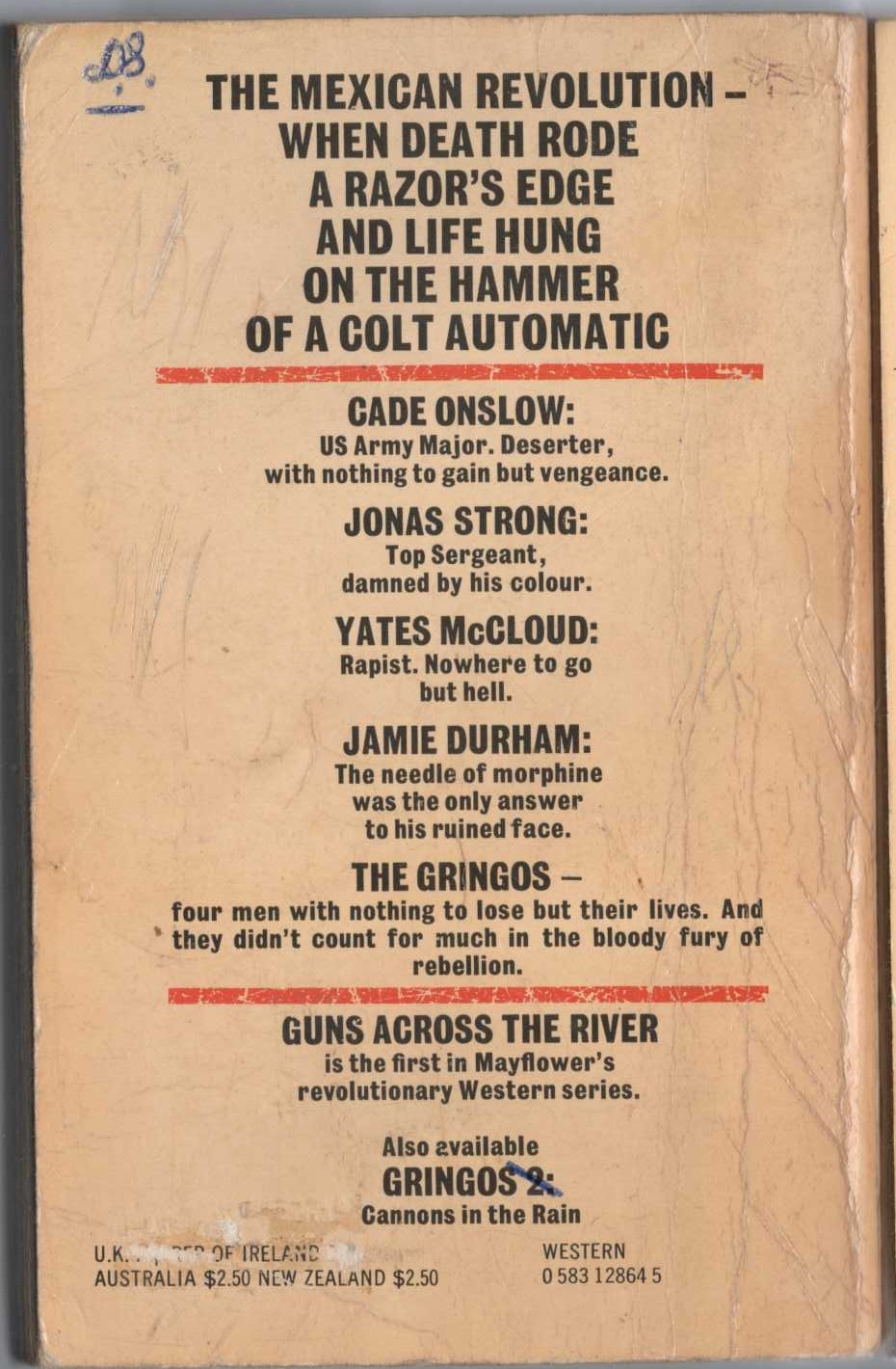 J.D. Sandon  GRINGOS 1: GUNS ACROSS THE RIVER magnified rear book cover image