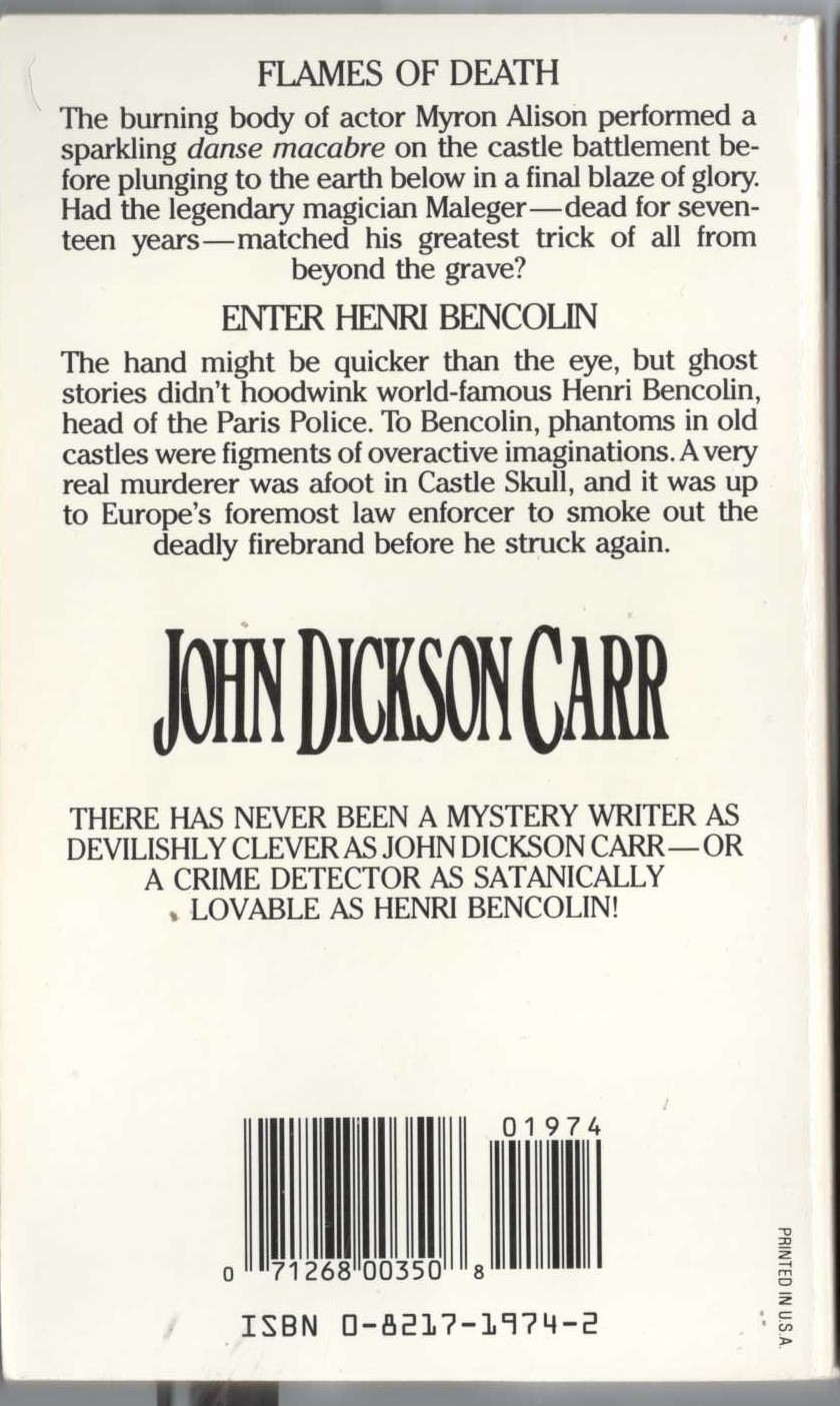 John Dickson Carr  CASTLE SKULL magnified rear book cover image