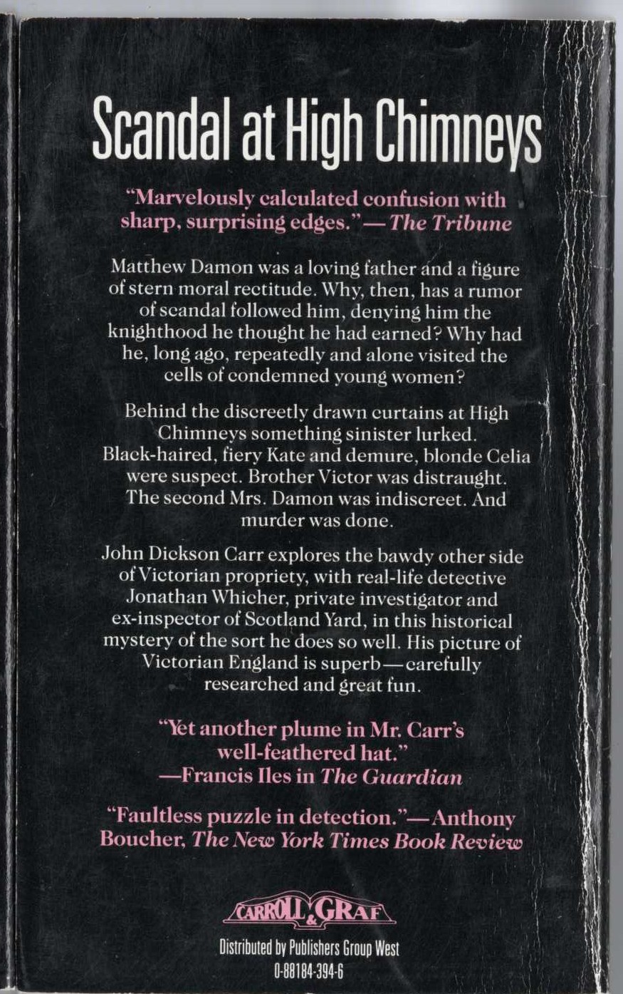 John Dickson Carr  SCANDAL AT HIGH CHIMNEYS magnified rear book cover image