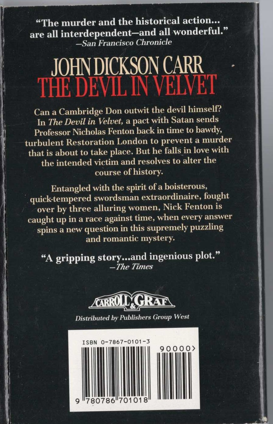 John Dickson Carr  THE DEVIL IN VELVET magnified rear book cover image