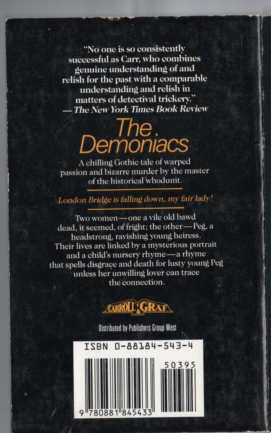 John Dickson Carr  THE DEMONIACS magnified rear book cover image