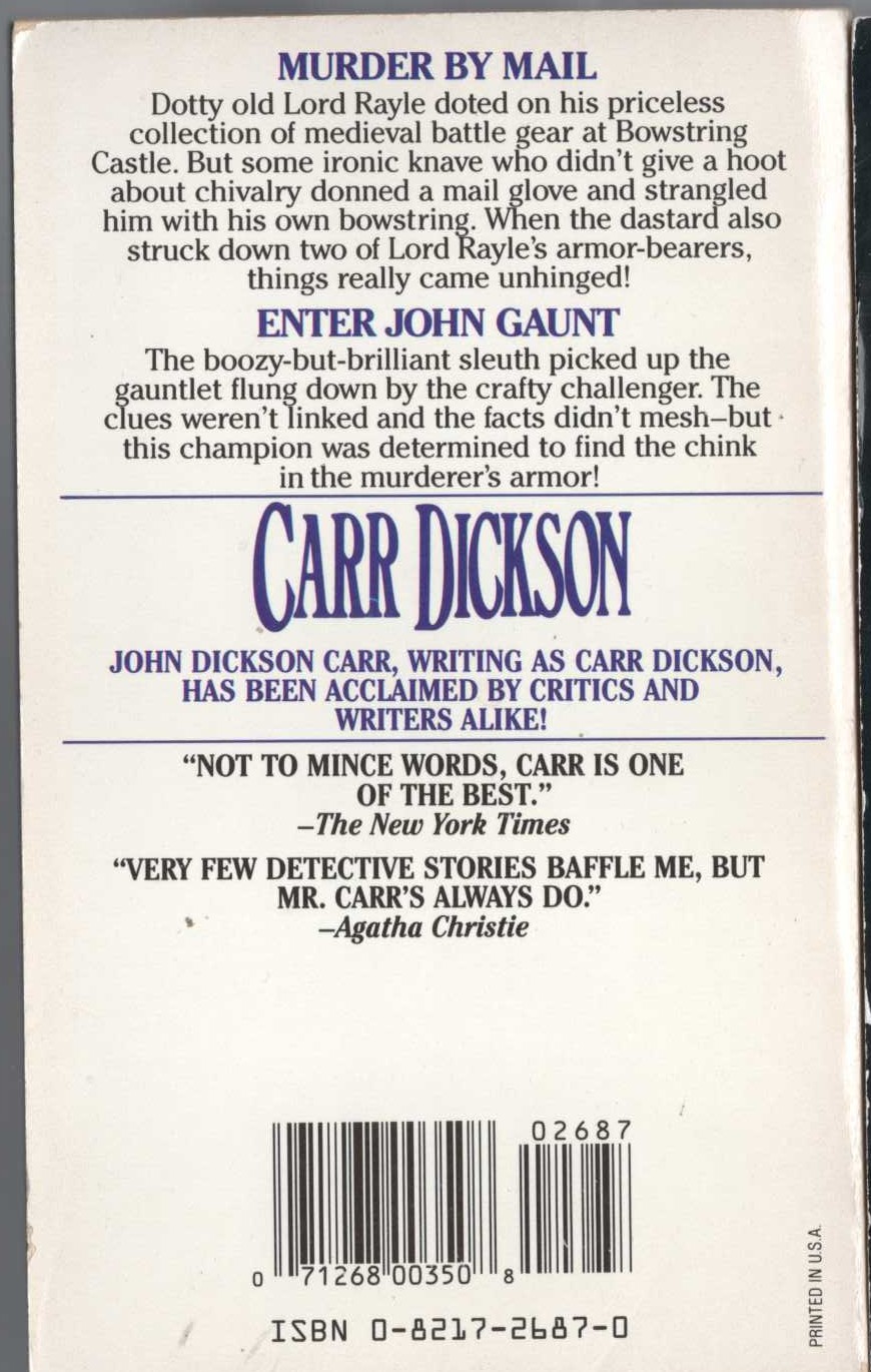 Carter Dickson  THE BOWSTRING MURDERS magnified rear book cover image