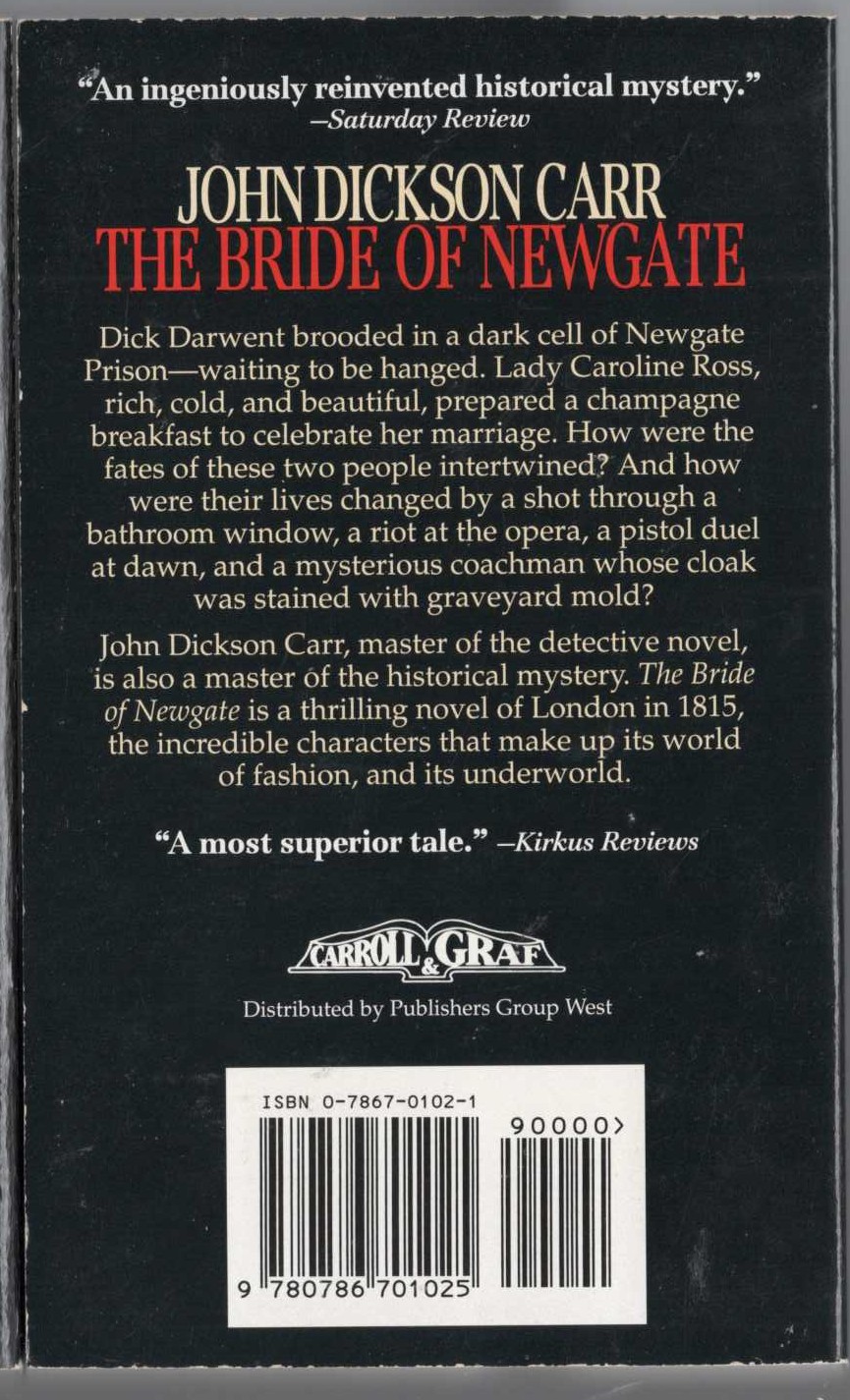 John Dickson Carr  THE BRIDE OF NEWGATE magnified rear book cover image